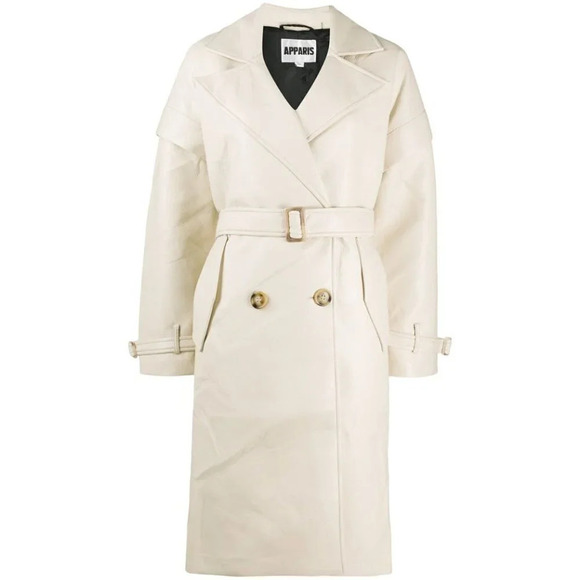 Apparis Kiera Faux Leather Trench Coat in Ivory Large New Vegan Jacket - Picture 14 of 16